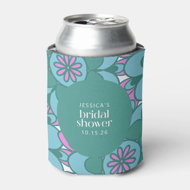 Enfriador De Latas Boho Flower Groovy Green Bridal Shower Personaliza (Lata Anverso)