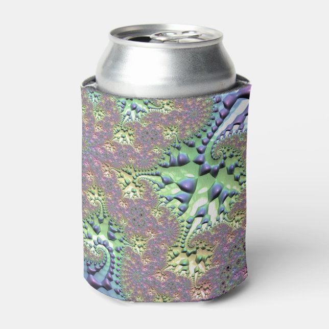 Enfriador De Latas Boho Hippie Groovy brillante fractal arcoiris colo (Lata Anverso)