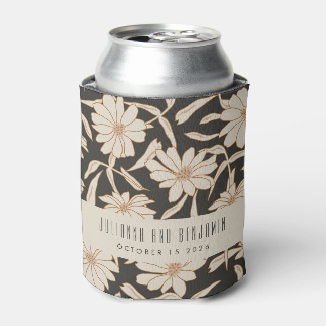 Enfriador De Latas Boho Moderno Botanical Black Ivory Custom Wedding (Lata Anverso)