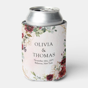 Enfriador De Latas Boho moderno burgundy floral de oro geométrico