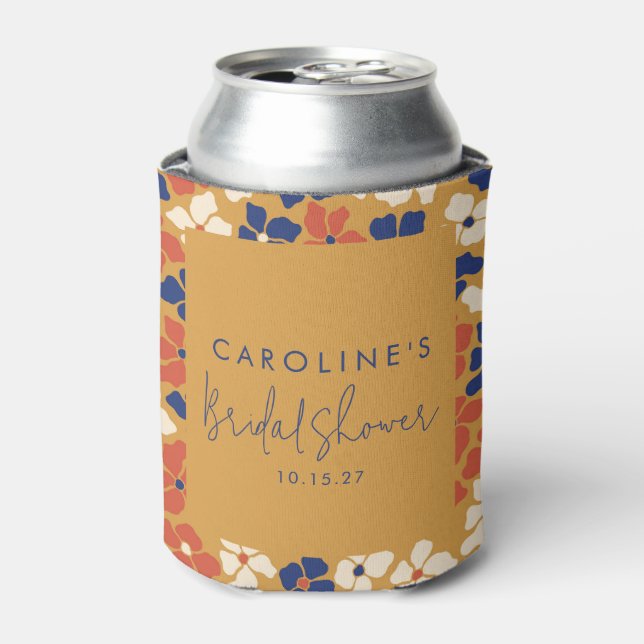 Enfriador De Latas Boho Mustard Blue Botandal Bridal Shower Personali (Lata Anverso)