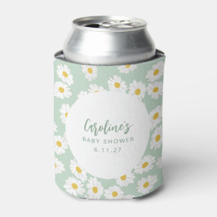 Enfriador De Latas Boho Pastel Sage Daisies Personalizado Floral Baby