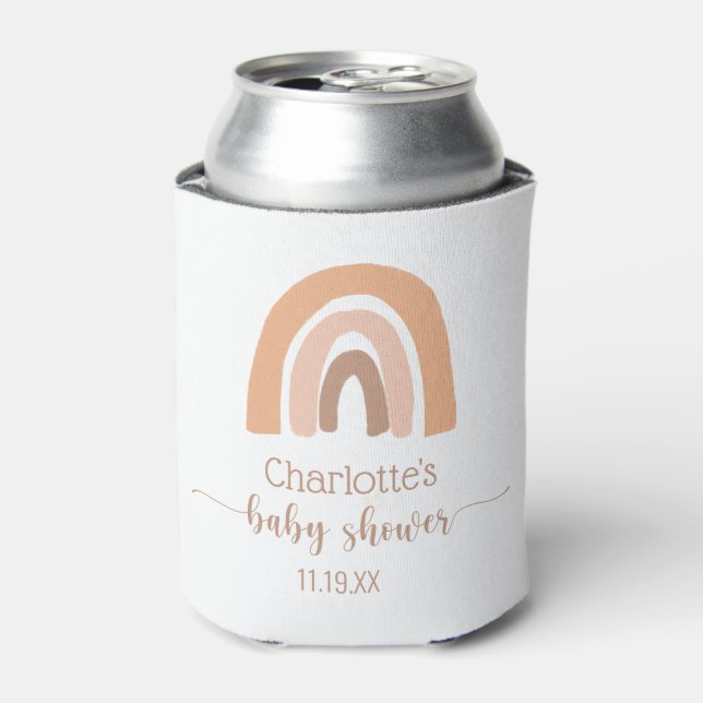 Enfriador De Latas Boho Rainbow Pink Brown Baby Shower (Lata Anverso)