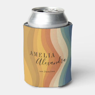 Enfriador De Latas Boho Retro Script Líneas Onduladas Abstractas Amar