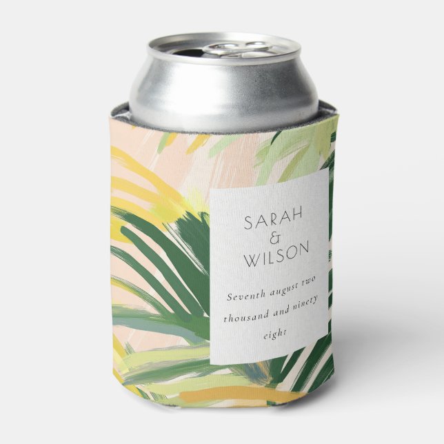 Enfriador De Latas Boho Rubor Green Tropical Palm Beach Wedding (Lata Anverso)