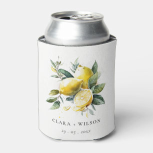 Enfriador De Latas Boho Rustic Watercolor Yellow Lemon Garden Wedding