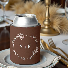 Enfriador De Latas Boho Simple Brown Monogrammed Wedding