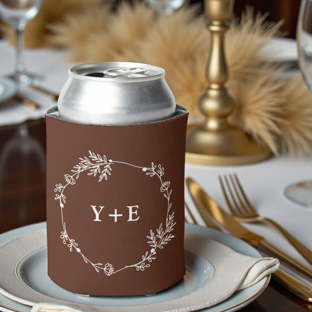 Enfriador De Latas Boho Simple Brown Monogrammed Wedding (Subido por el creador)