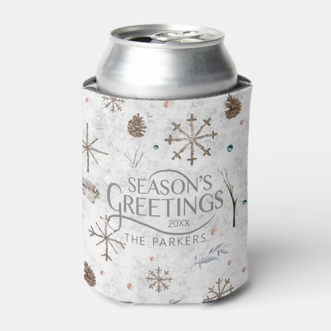 Enfriador De Latas Boho Twigs & Pinecone Navidades ID986 (Lata Anverso)