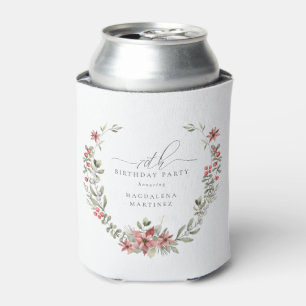 Enfriador De Latas Boho Winter Greenery Red Floral 70 cumpleaños