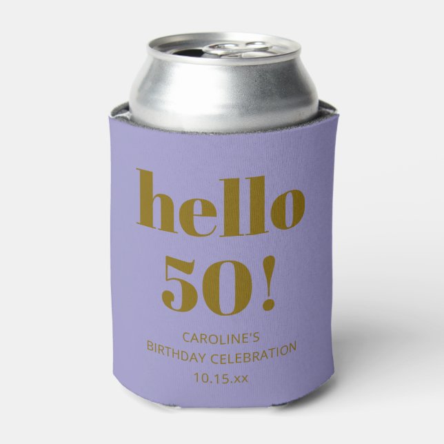 Enfriador De Latas Bold Modern Simple Soft Purple 50th Birthday Party (Lata Anverso)