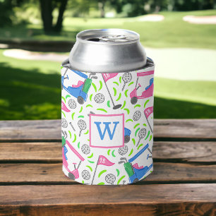 Enfriador De Latas Bolso de Golf Rosa y Azul Monograma/ Regalo de Gol