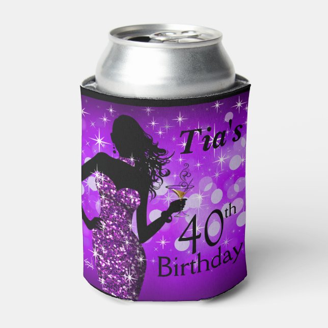 Enfriador De Latas Bombardeo Purpurina Bling Sparkle Cumpleaños | púr (Lata Anverso)