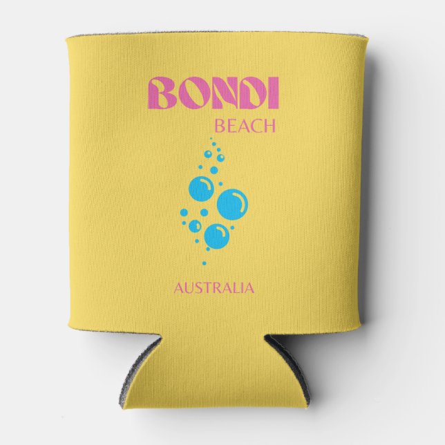 Enfriador De Latas Bondi Beach, Travel Art, Preppy, Amarillo, Rosa (Anverso)