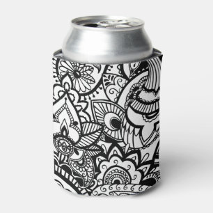 Enfriador De Latas Bonito floral de paisley negro blanco