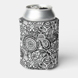 Enfriador De Latas Bonito floral de paisley negro blanco