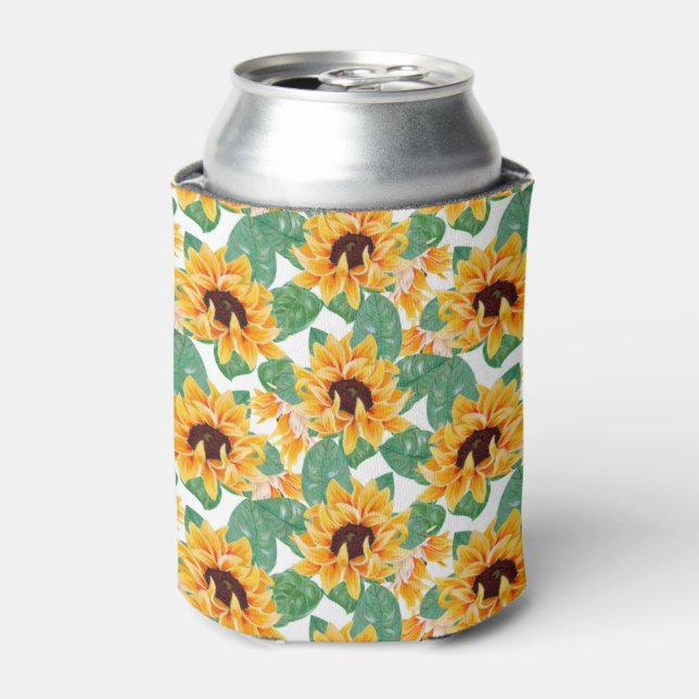 Enfriador De Latas Bonito Sunflower Patrón amarillo y verde (Lata Anverso)
