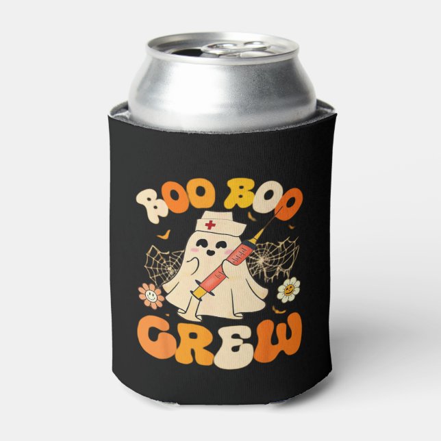 Enfriador De Latas Boo Boo Crew Funny Ghost For Nurse, Retro Hallowee (Lata Anverso)