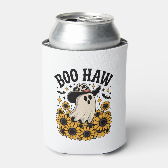 Enfriador De Latas Boo Haw Cow Fantasma Halloween Occidental (Lata Anverso)
