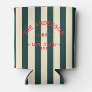 Enfriador De Latas Bordado Verde Menta Costero y Nombre de Familia