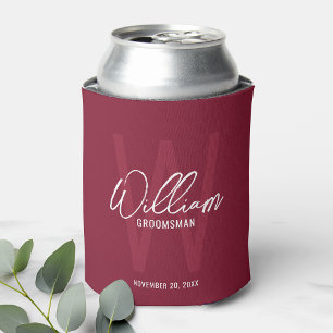 Enfriador De Latas Borgoña Rojo Moderno Script Personalizado Groomsme