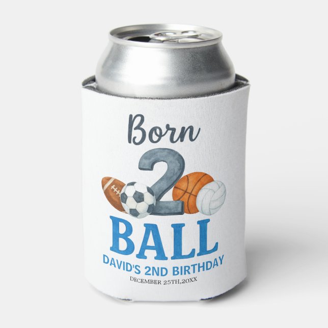 Enfriador De Latas Born To Ball Sports Second Birthday  (Lata Anverso)