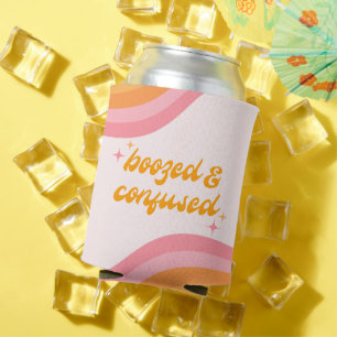 Enfriador De Latas Borracho y Confundido Groovy Rosa y Naranja