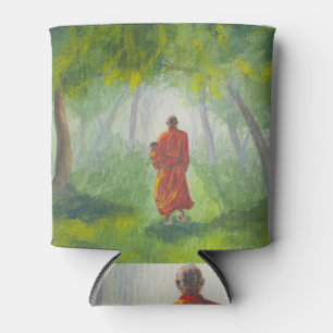 Enfriador De Latas Bosque asiático, pintura de monjes acrílicos.