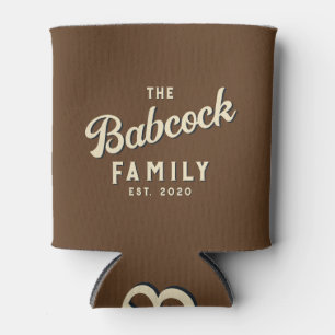 Enfriador De Latas Bosque Brown Retro Nombre de Familia y Año