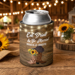 Enfriador De Latas Botas de Vaquero Girasol Boda Western 