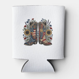 Enfriador De Latas Botas de vaquero patrióticas Camisa floral de gira