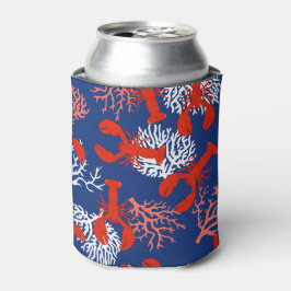 Enfriador De Latas Bote de langosta Fiesta de mar rojo blanco y azul