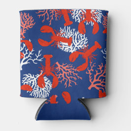 Enfriador De Latas Bote de langosta Fiesta de mar rojo blanco y azul