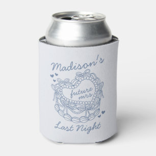 Enfriador De Latas Bow azul retro coqueta tarta Bachelorette