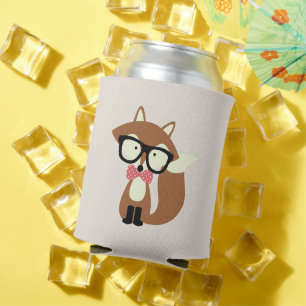 Enfriador De Latas Bow Tie y Glasses Hipster Brown Fox