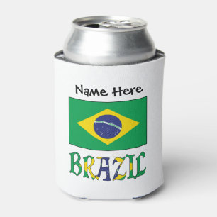 Enfriador De Latas Brazil and Brazilian Flag with Your Name