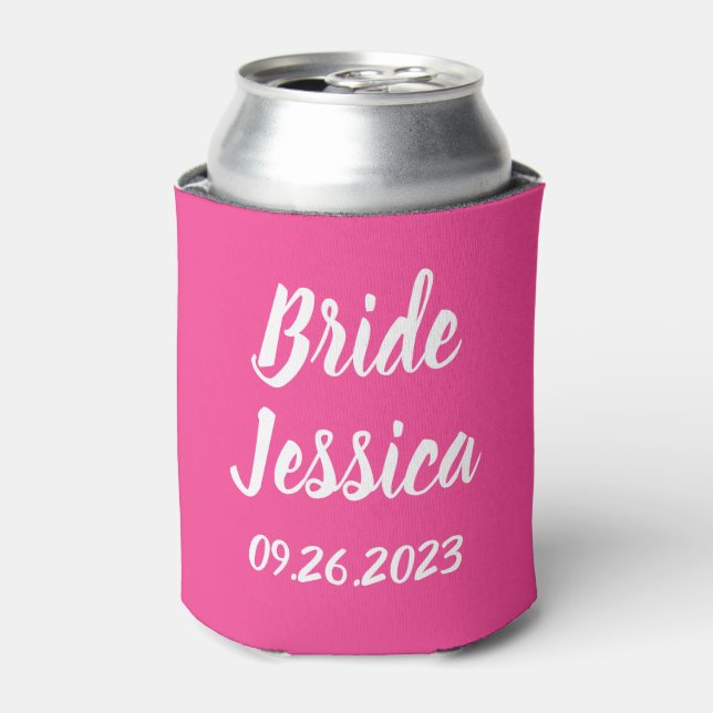 Enfriador De Latas Bride Elegante Guión Rosado Regalos Elegantes Boda (Lata Anverso)