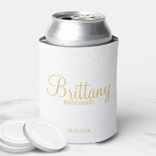 Enfriador De Latas Bridesmaids personalizadas de blanco y oro moderno