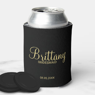 Enfriador De Latas Bridesmaids personalizadas modernas en negro y oro