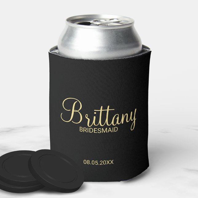 Enfriador De Latas Bridesmaids personalizadas modernas en negro y oro (Subido por el creador)