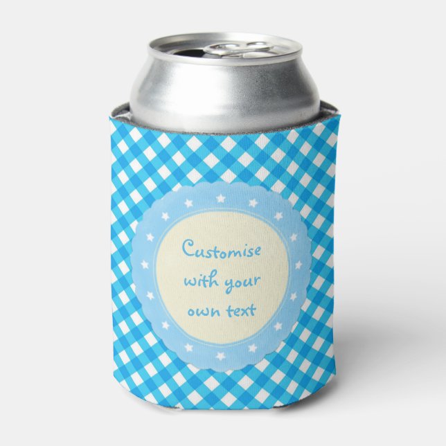 Enfriador De Latas Bright Blue Gingham Custom Text (Lata Anverso)