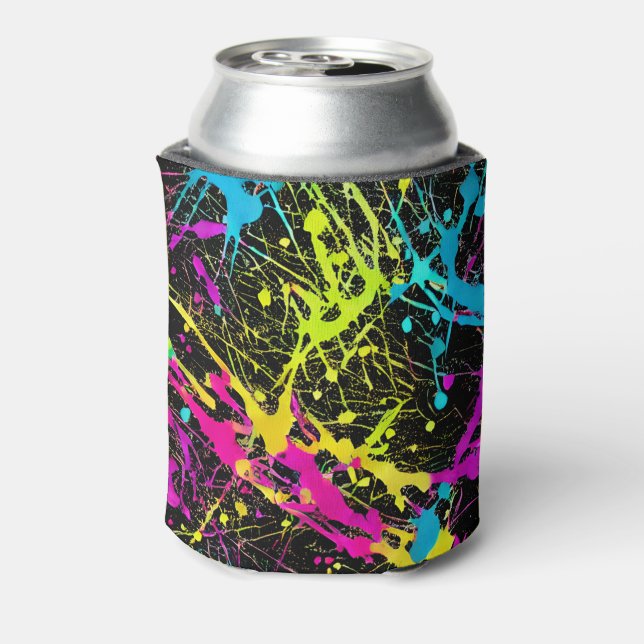 Enfriador De Latas Bright Neon Paint Splatter (Reverso de la lata)