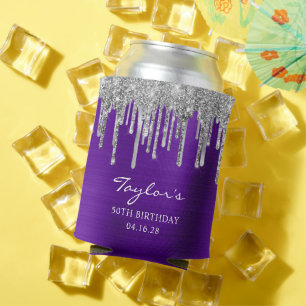 Enfriador De Latas Brillos de plata que gotean Violeta Púrpura Cumple