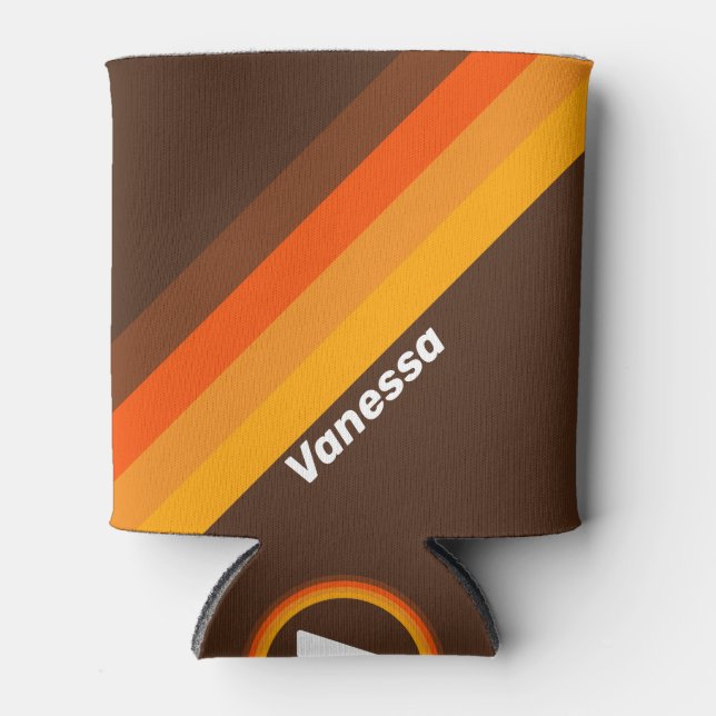 Enfriador De Latas Brown Retro Stripes with Name (Anverso)