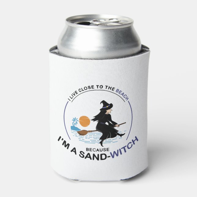 Enfriador De Latas Bruja de arena de playa para la fiesta de Hallowee (Lata Anverso)