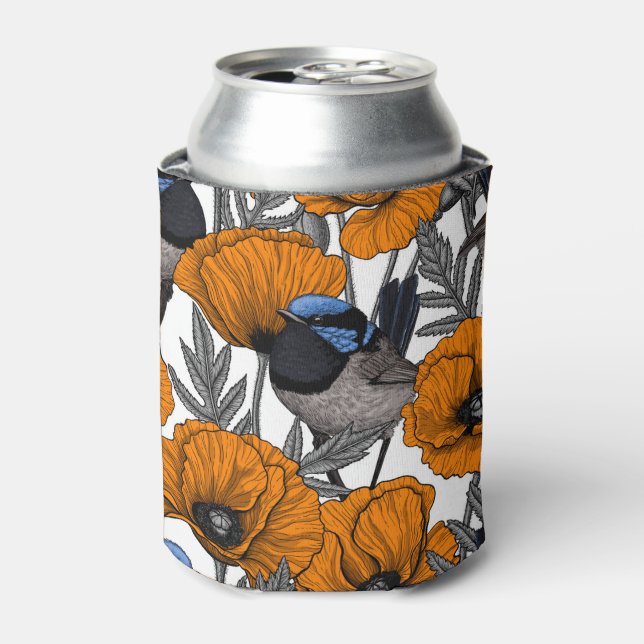 Enfriador De Latas Brujas de hadas y flores de amapola naranja 2 (Lata Anverso)