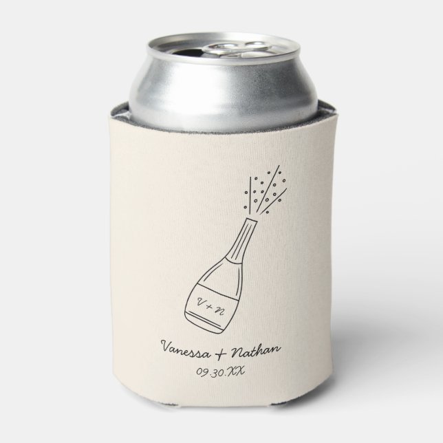 Enfriador De Latas Bubbly Popping Botella De Champán Boda Tembloroso (Lata Anverso)