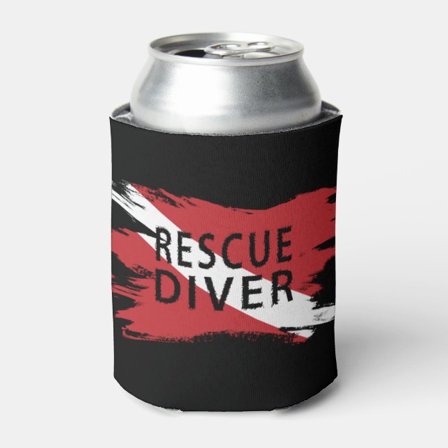 Enfriador De Latas Buceador de rescate, bandera de buceador abajo, ba (Lata Anverso)