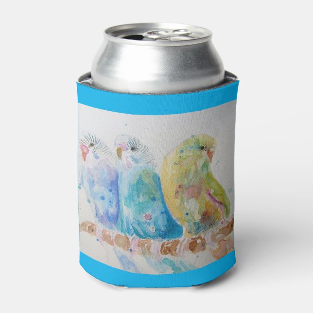 Enfriador De Latas Budgies Aqua Verde azulado pájaro de pintura de co (Lata Anverso)