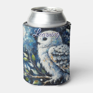 Enfriador De Latas Búho Blanco En Rama A La Luz De La Luna Personaliz
